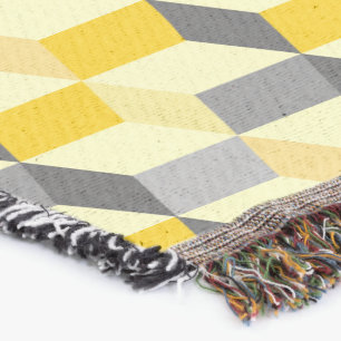 Geometric Cubes Yellow and Gray Modern Abstract Throw Blanket