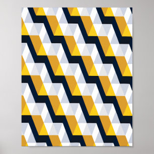 Geometric Cubic Pattern in Yellow and White Poster