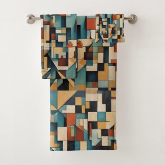 Geometric cubist, abstract, color design.  bath towel set