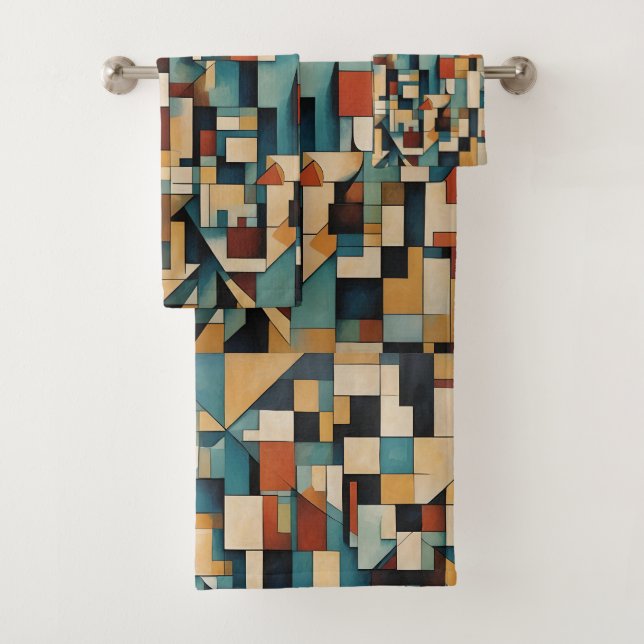 Geometric cubist, abstract, color design.  bath towel set (Insitu)