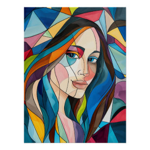 Geometric Cubist Stained Glass Portrait Poster