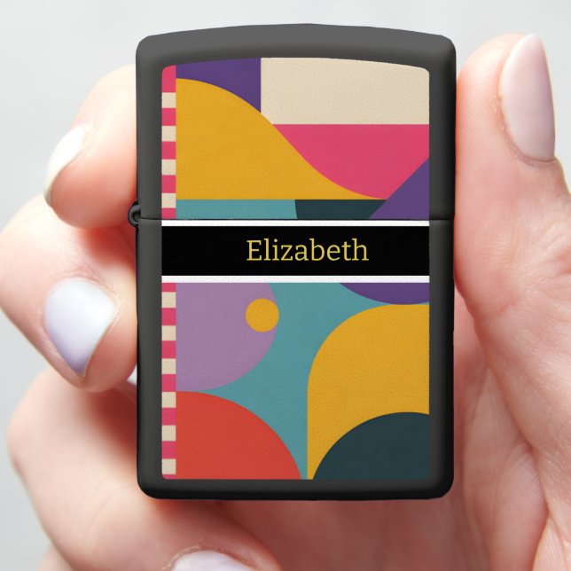 Geometric Custom Name Modern Abstract  Zippo Lighter (In Hand)