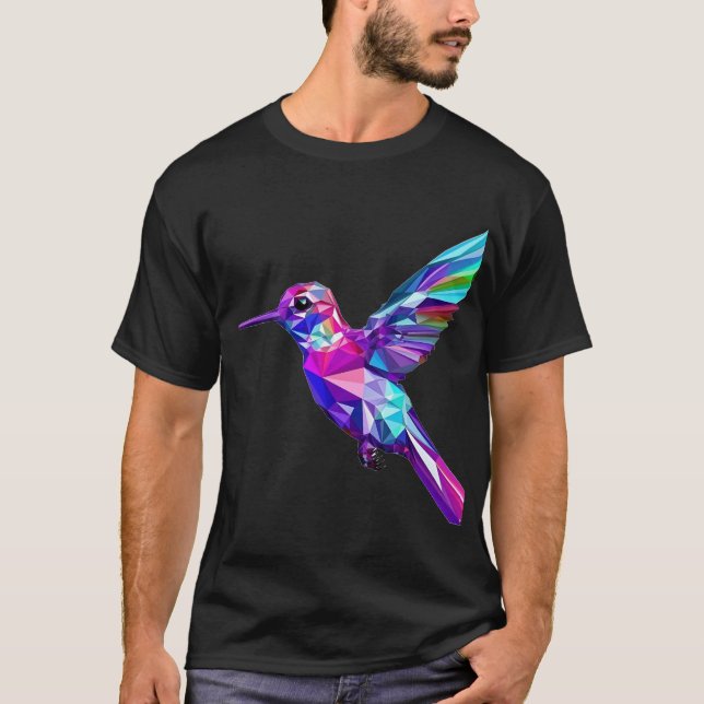 Geometric Cute Rainbow HummingBird T-Shirt (Front)
