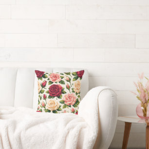 Geometric Cute Rose Pattern Pink Red Peach Floral Throw Pillow