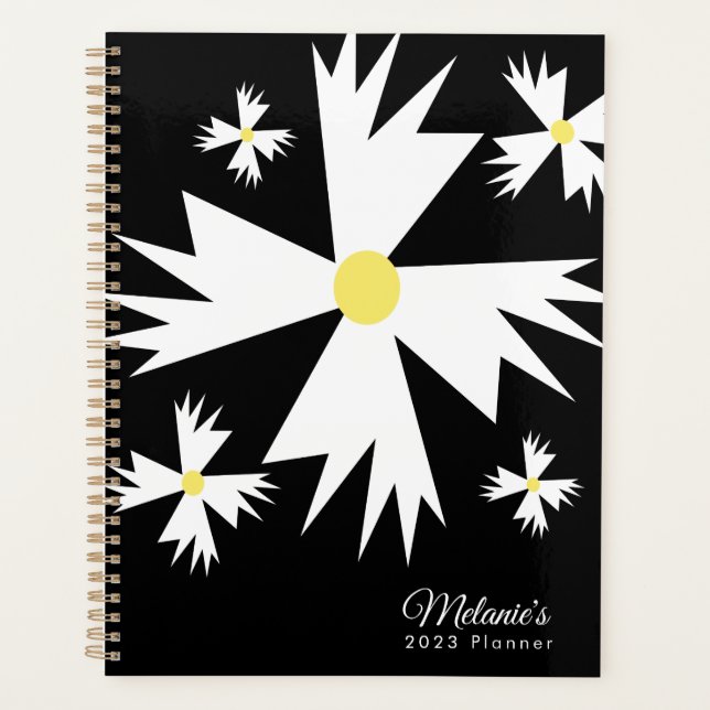 Geometric Daisy Floral Botanical Name Planner (Front)