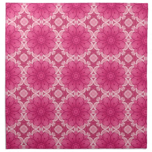 Geometric Daisy Pattern in Coral and Pastel Pink   Cloth Napkin