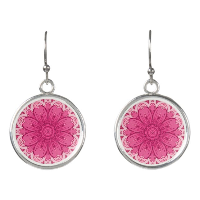 Geometric Daisy Pattern in Coral and Pastel Pink   Earrings (Front)