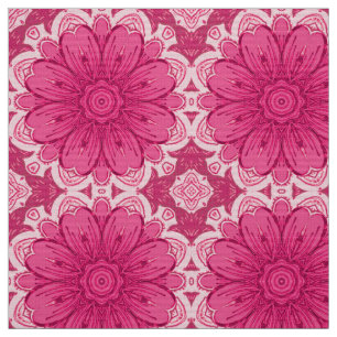 Geometric Daisy Pattern in Coral and Pastel Pink  Fabric