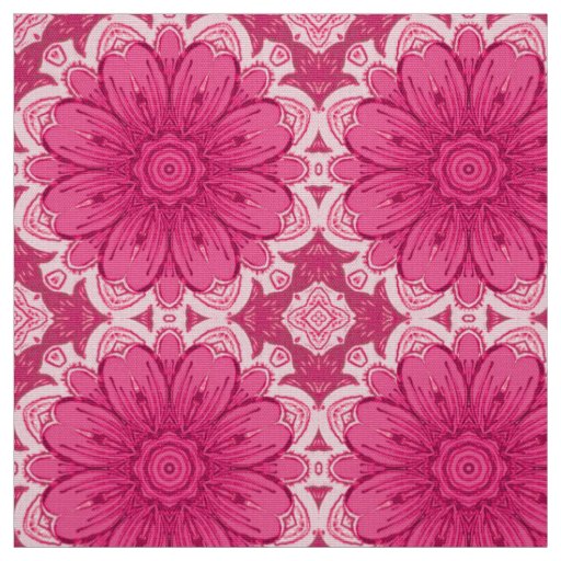 Geometric Daisy Pattern in Coral and Pastel Pink  Fabric