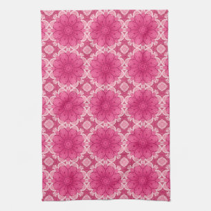 Geometric Daisy Pattern in Coral and Pastel Pink   Kitchen Towel