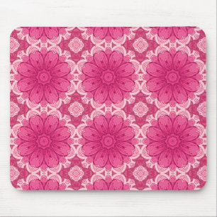 Geometric Daisy Pattern in Coral and Pastel Pink   Mouse Pad