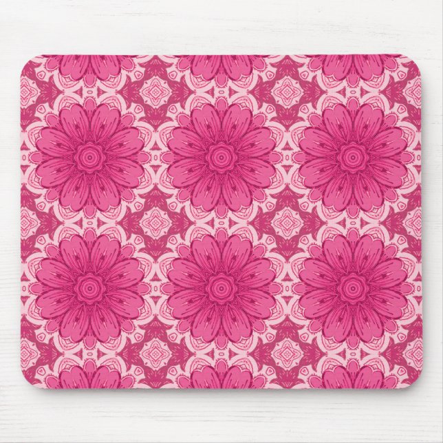 Geometric Daisy Pattern in Coral and Pastel Pink   Mouse Pad (Front)