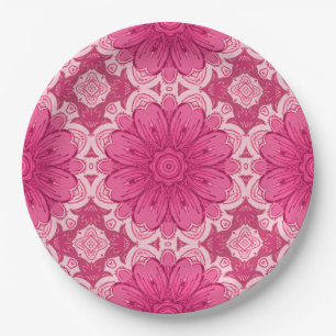 Geometric Daisy Pattern in Coral and Pastel Pink  Paper Plates