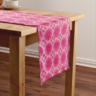 Geometric Daisy Pattern in Coral and Pastel Pink Short Table Runner