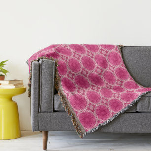 Geometric Daisy Pattern in Coral and Pastel Pink Throw Blanket