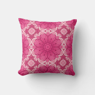 Geometric Daisy Pattern in Coral and Pastel Pink Throw Pillow