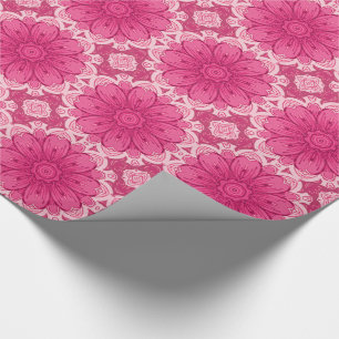 Geometric Daisy Pattern in Coral and Pastel Pink Wrapping Paper