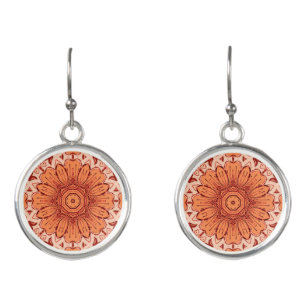 Geometric Daisy Pattern in Mandarin Orange  Earrings