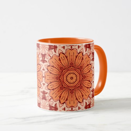 Geometric Daisy Pattern in Mandarin Orange  Mug
