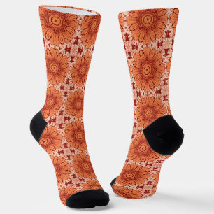 Geometric Daisy Pattern in Mandarin Orange Socks