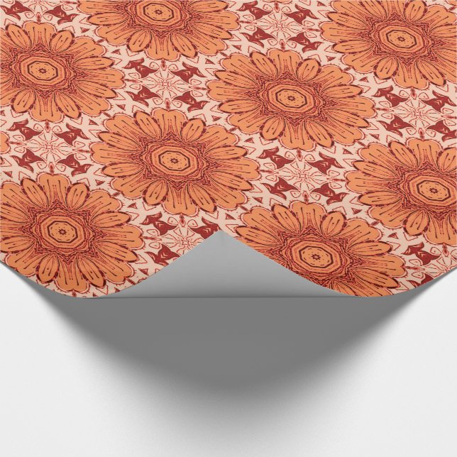 Geometric Daisy Pattern in Mandarin Orange  Wrapping Paper (Corner)