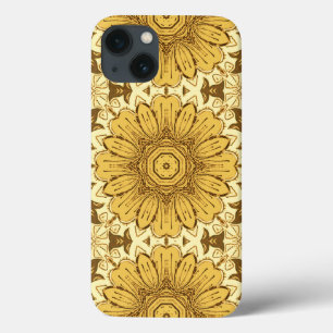 Geometric Daisy Pattern in Mustard Gold iPhone 13 Case