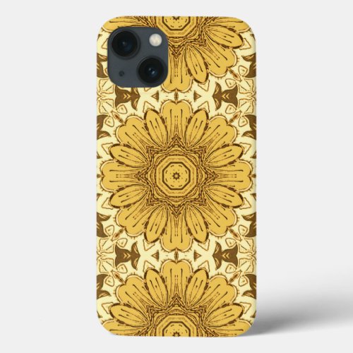 Geometric Daisy Pattern in Mustard Gold iPhone 13 Case