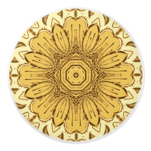 Geometric Daisy Pattern in Mustard Gold Ceramic Knob
