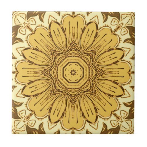 Geometric Daisy Pattern in Mustard Gold  Ceramic Tile