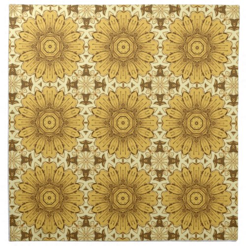 Geometric Daisy Pattern in Mustard Gold  Cloth Napkin