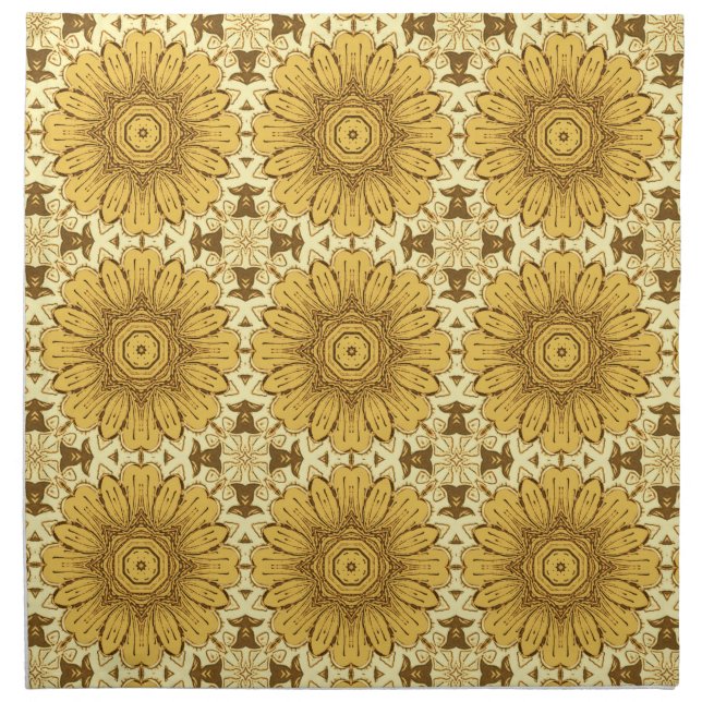 Geometric Daisy Pattern in Mustard Gold  Cloth Napkin (Front)