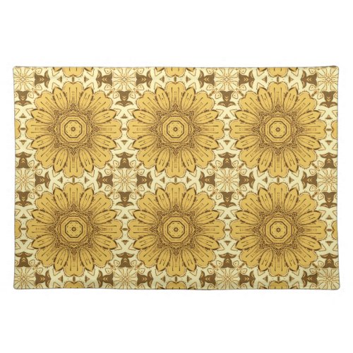 Geometric Daisy Pattern in Mustard Gold  Cloth Pla Cloth Placemat