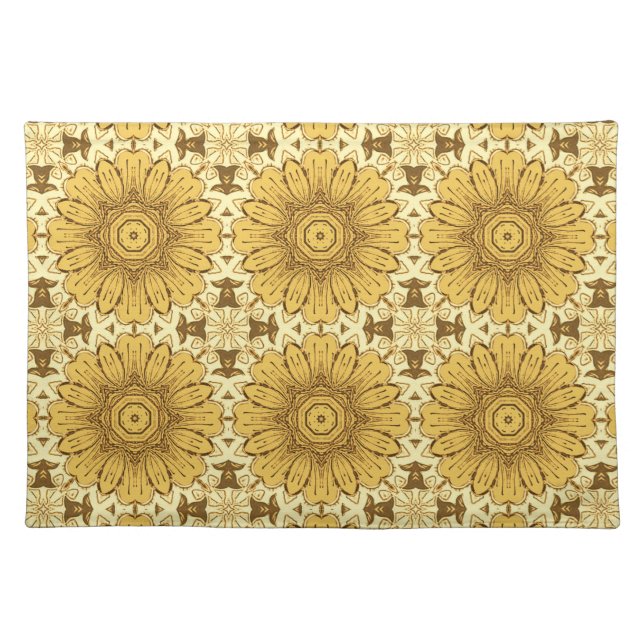 Geometric Daisy Pattern in Mustard Gold  Cloth Pla Cloth Placemat (Front)
