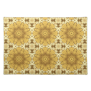 Geometric Daisy Pattern in Mustard Gold Cloth Pla Placemat