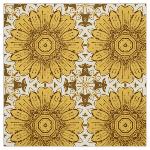 Geometric Daisy Pattern in Mustard Gold Fabric