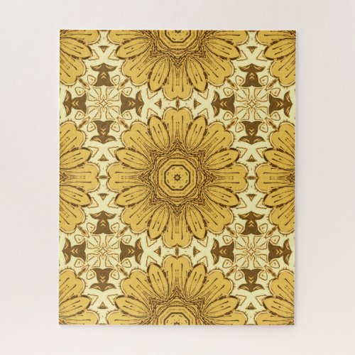 Geometric Daisy Pattern in Mustard Gold Jigsaw Puzzle