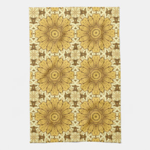 Geometric Daisy Pattern in Mustard Gold  Kitchen T Towel