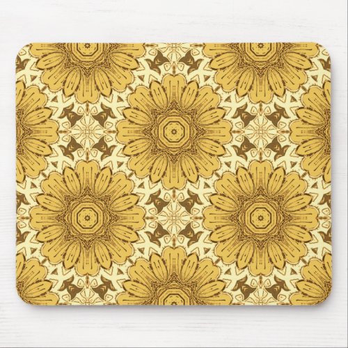 Geometric Daisy Pattern in Mustard Gold Mouse Pad