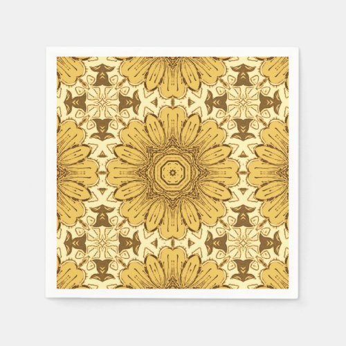 Geometric Daisy Pattern in Mustard Gold Napkins