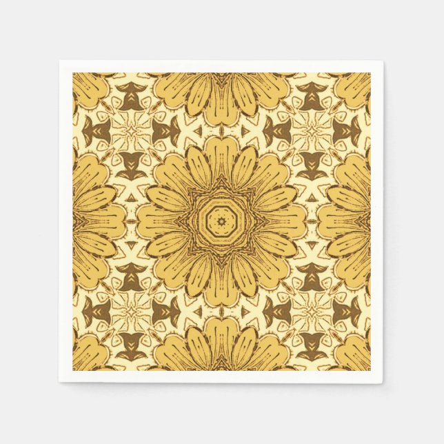 Geometric Daisy Pattern in Mustard Gold Napkins (Front)