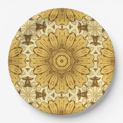 Geometric Daisy Pattern in Mustard Gold Paper Plates