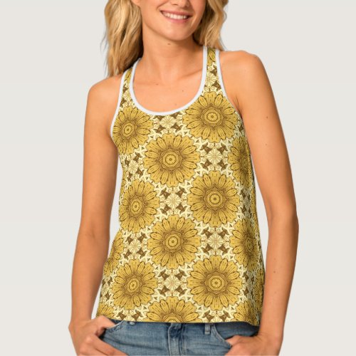 Geometric Daisy Pattern in Mustard Gold Tank Top