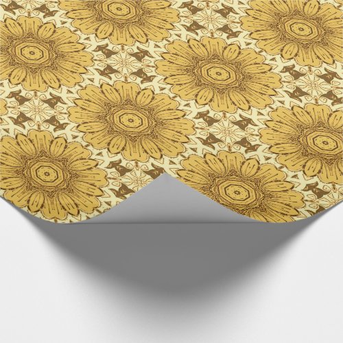 Geometric Daisy Pattern in Mustard Gold Wrapping Paper