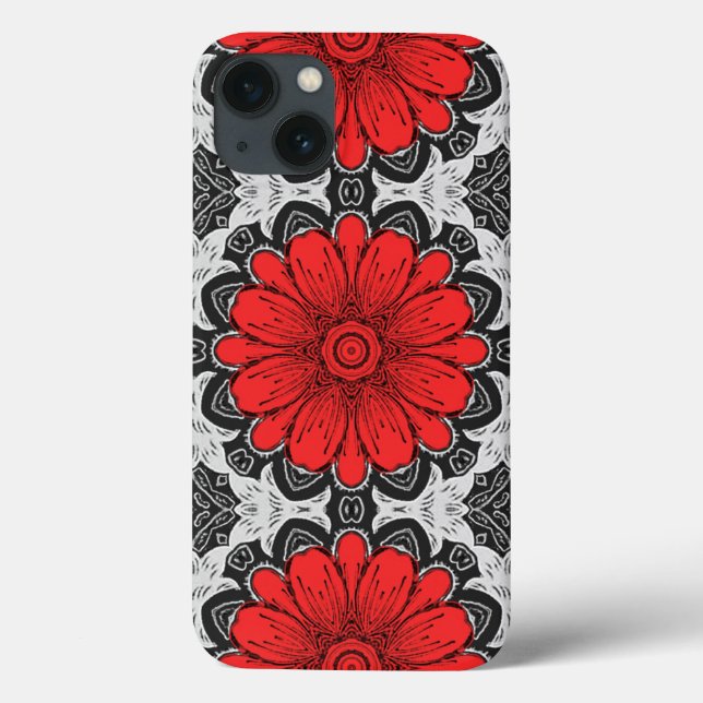 Geometric Daisy Pattern in Red Black & White    Case-Mate iPhone Case (Back)