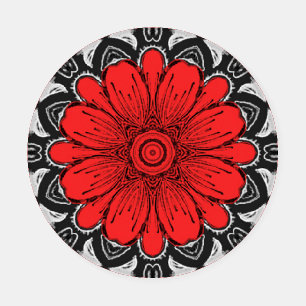 Geometric Daisy Pattern in Red Black & White Coast Coaster Set