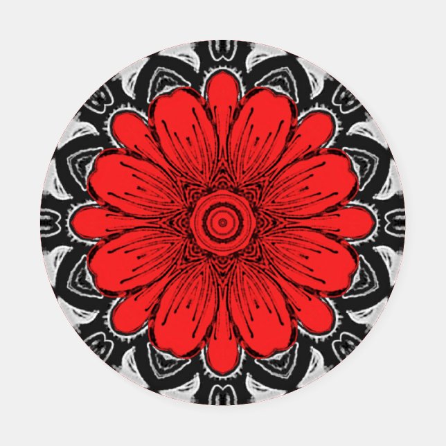 Geometric Daisy Pattern in Red Black & White Coast Coaster Set (Single)