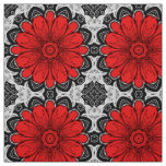 Geometric Daisy Pattern in Red Black &amp; White Fabric