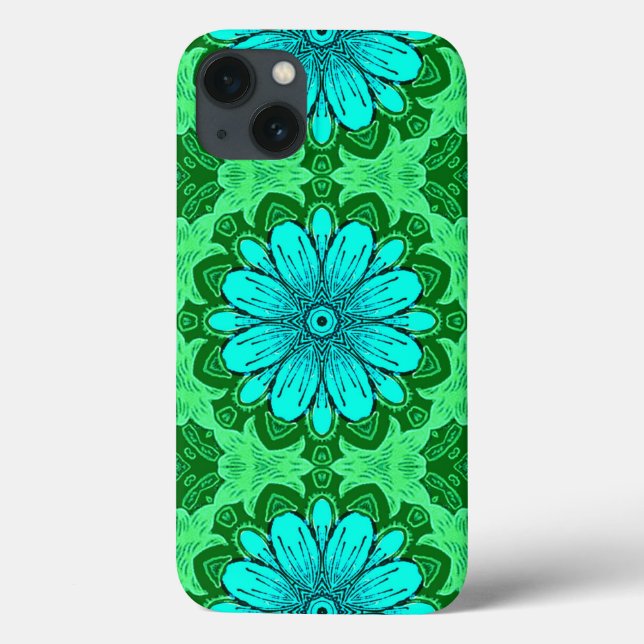 Geometric Daisy Pattern in Turquoise and Green   Case-Mate iPhone Case (Back)