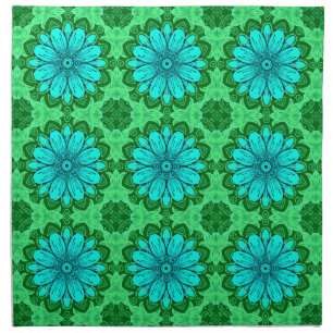 Geometric Daisy Pattern in Turquoise and Green Cloth Napkin