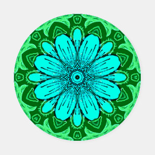 Geometric Daisy Pattern in Turquoise and Green Coaster Set